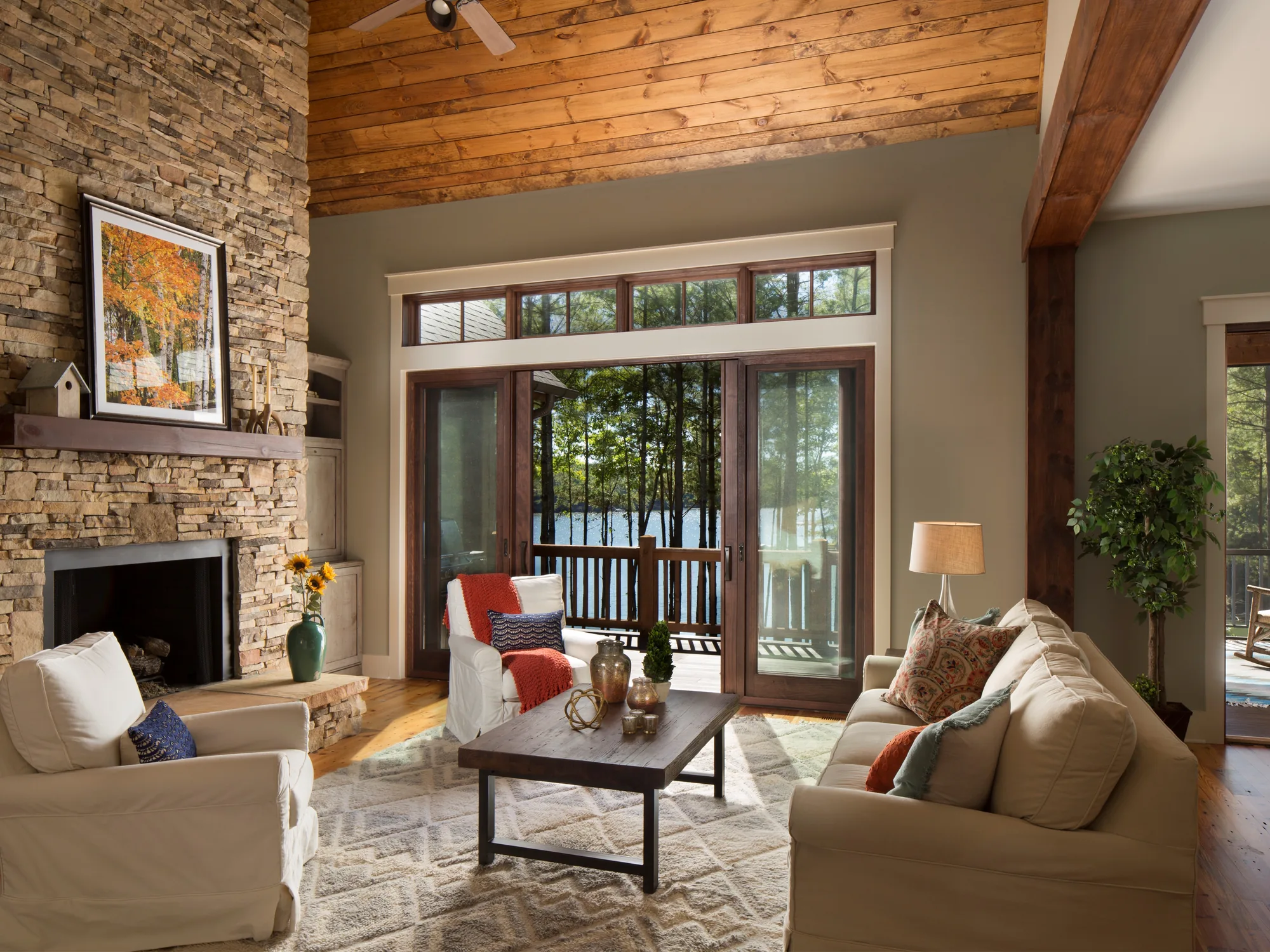 Living room in a custom home built by Higgins Building Group in Western North Carolina