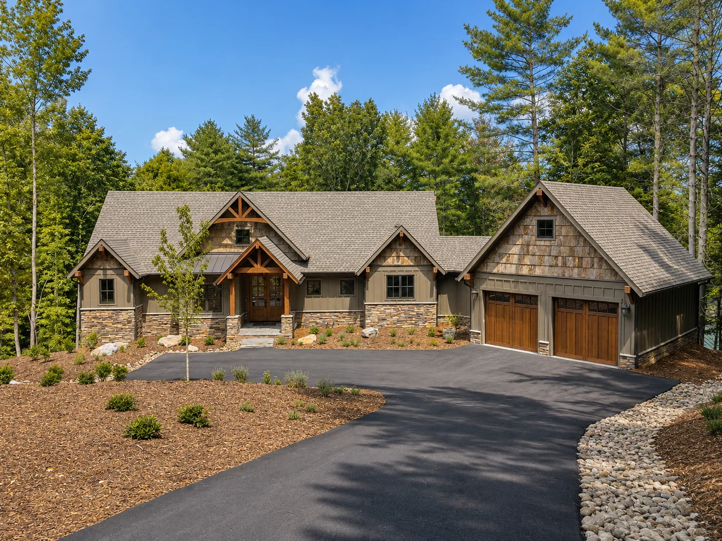Custom luxury home exterior built by Higgins Building Group in Western North Carolina