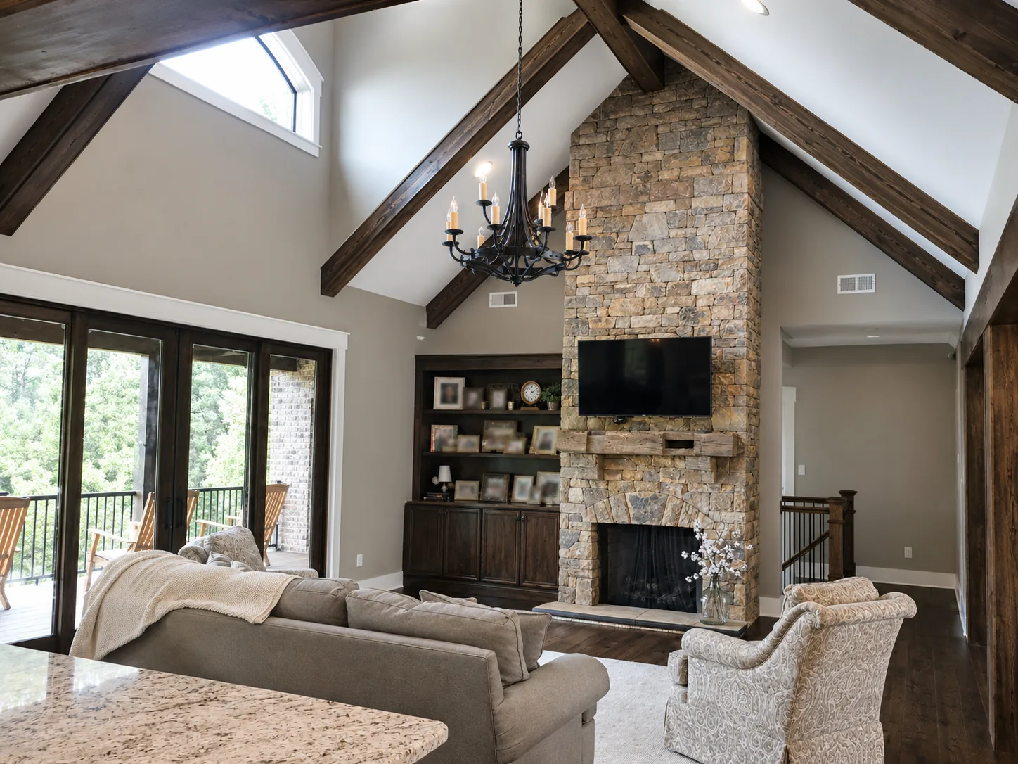 Living room in a custom home built by Higgins Building Group in Western North Carolina