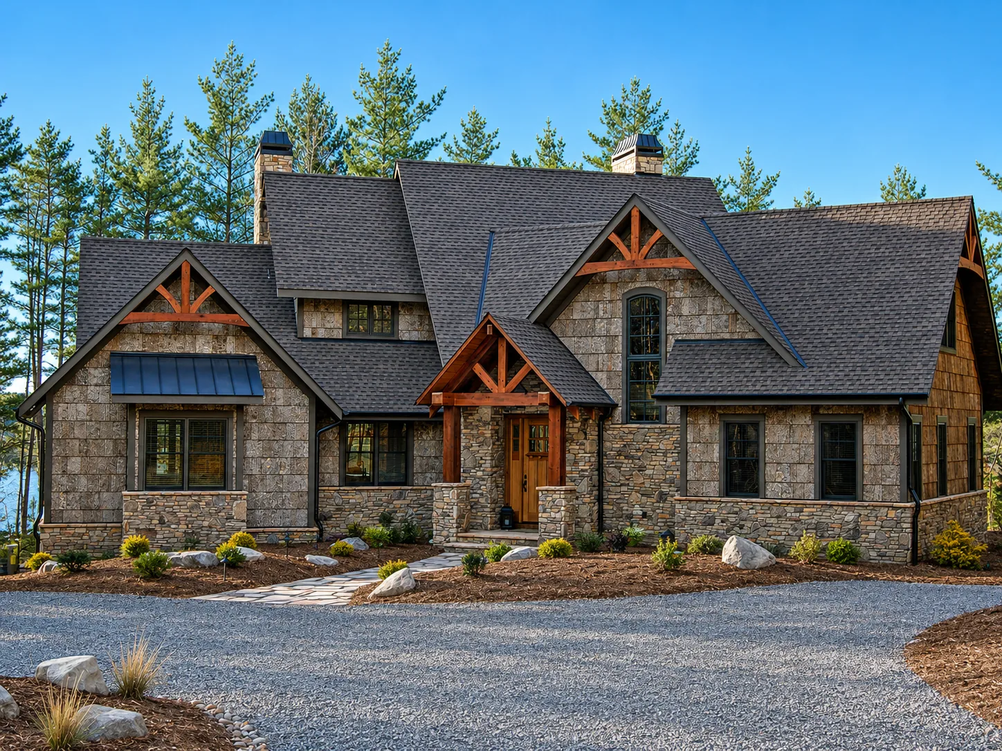 Custom luxury home exterior built by Higgins Building Group in Western North Carolina