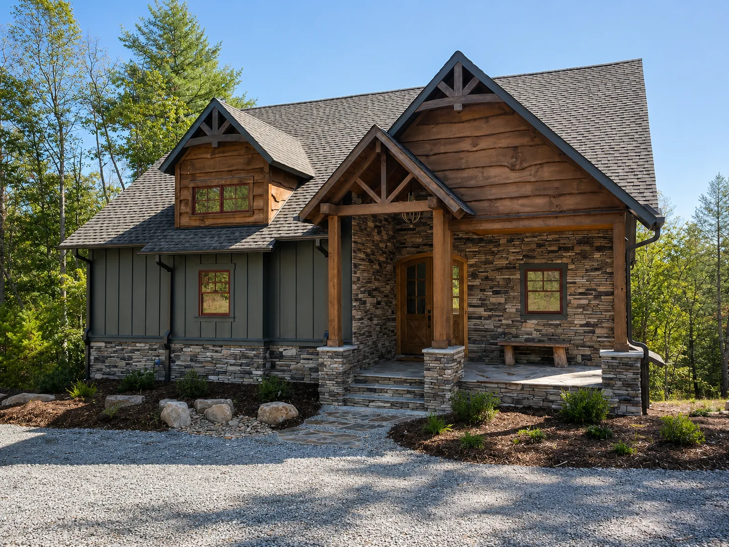 Custom luxury home exterior built by Higgins Building Group in Western North Carolina