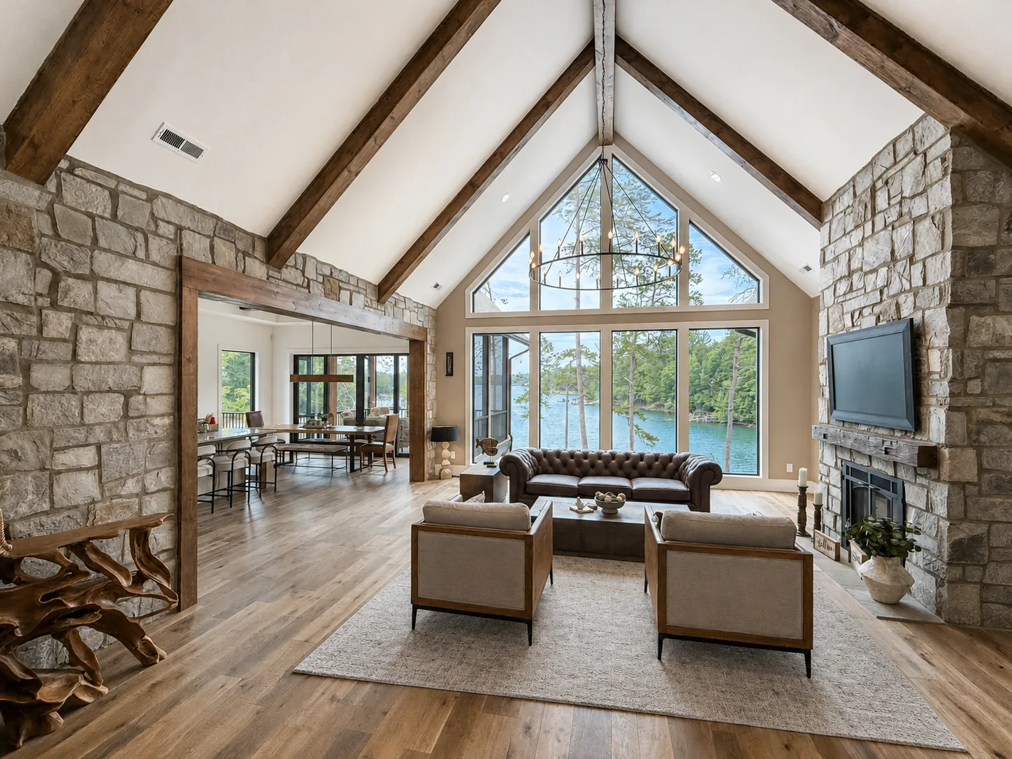 Living room in a custom home built by Higgins Building Group in Western North Carolina