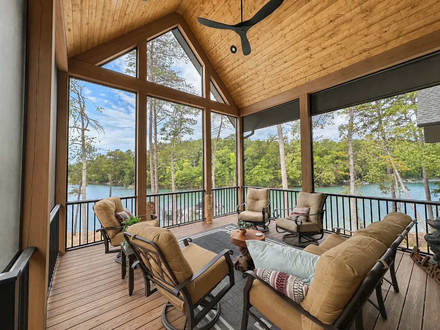 Custom luxury home covered porch built by Higgins Building Group in Western North Carolina