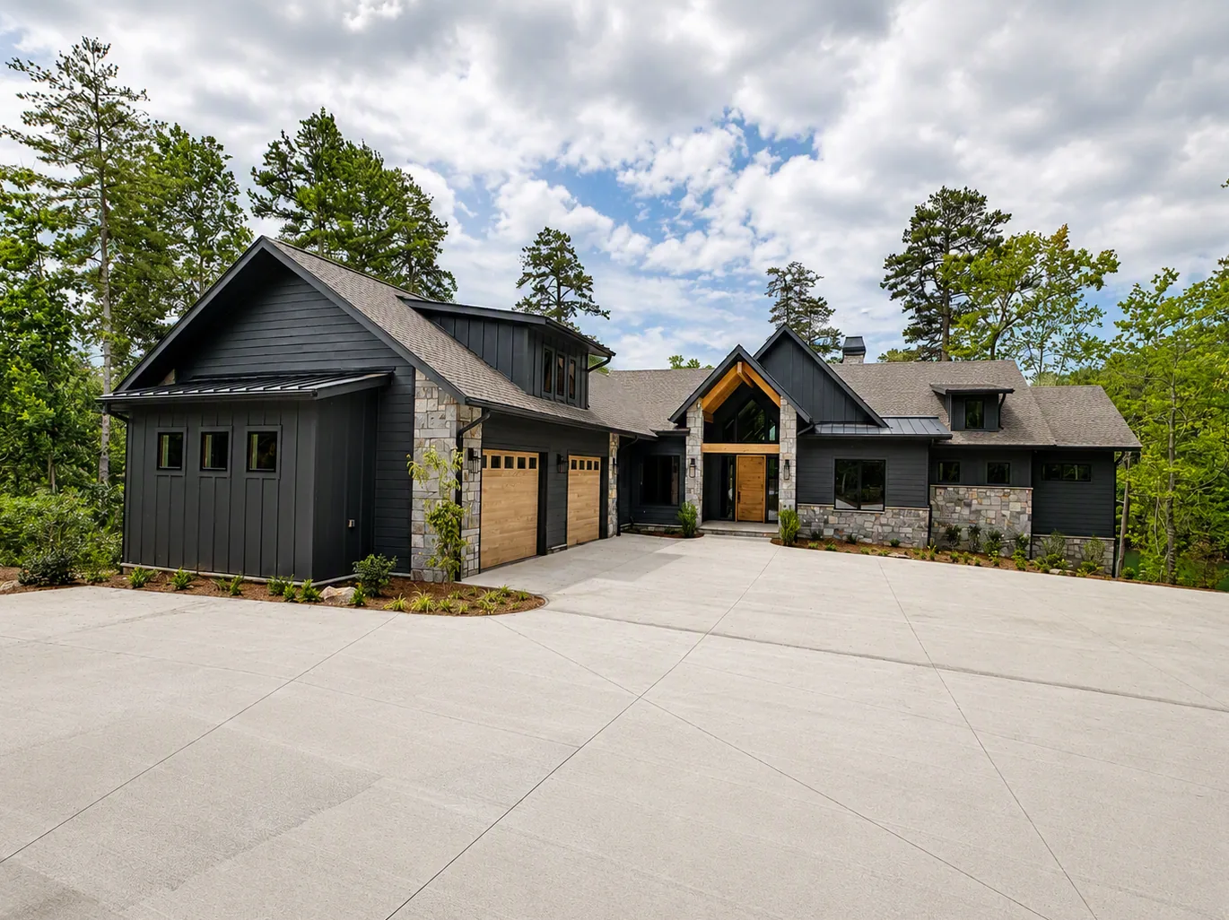 Custom luxury home exterior built by Higgins Building Group in Western North Carolina
