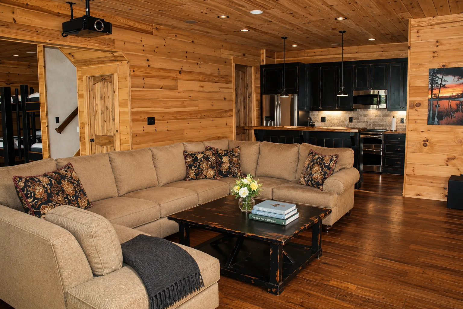 Finished basement in a custom home built by Higgins Building Group in Western North Carolina