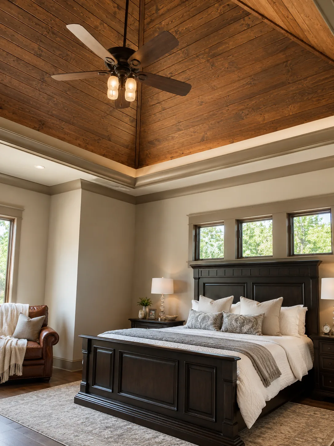 Bedroom in a custom home built by Higgins Building Group in Western North Carolina
