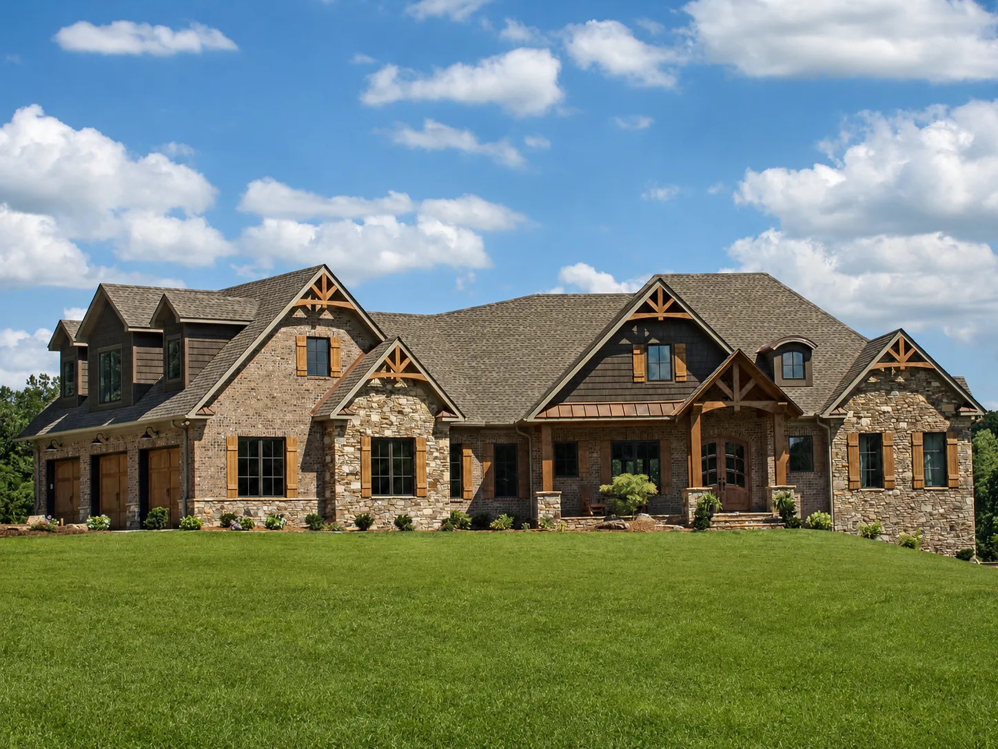 Custom luxury home exterior built by Higgins Building Group in Western North Carolina