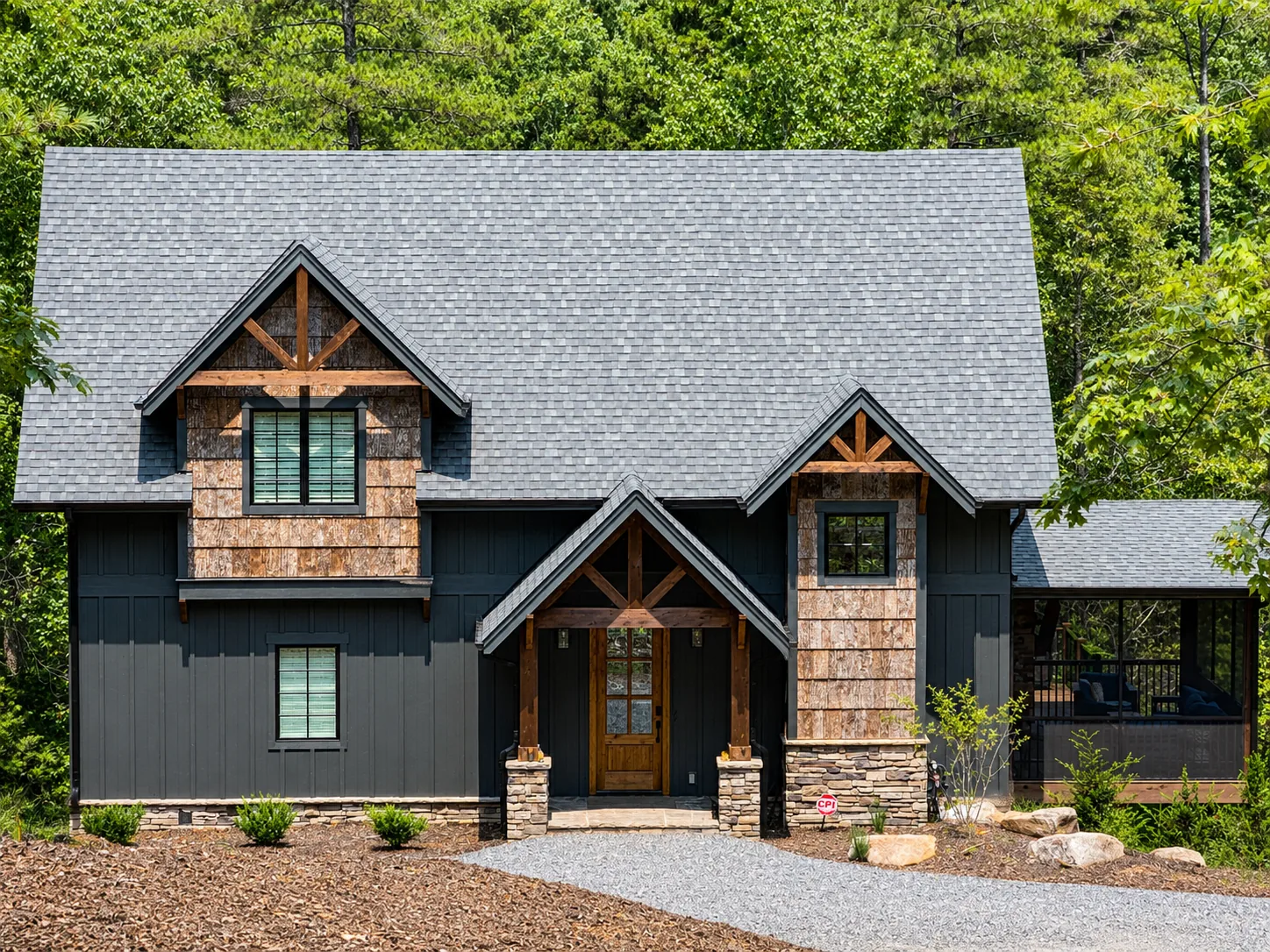 Custom luxury home exterior built by Higgins Building Group in Western North Carolina