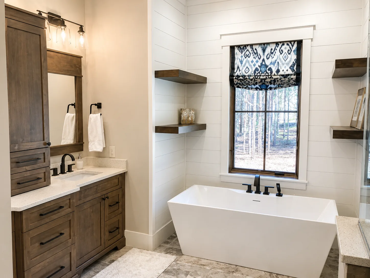 Custom bathroom in a custom home built by Higgins Building Group in Western North Carolina