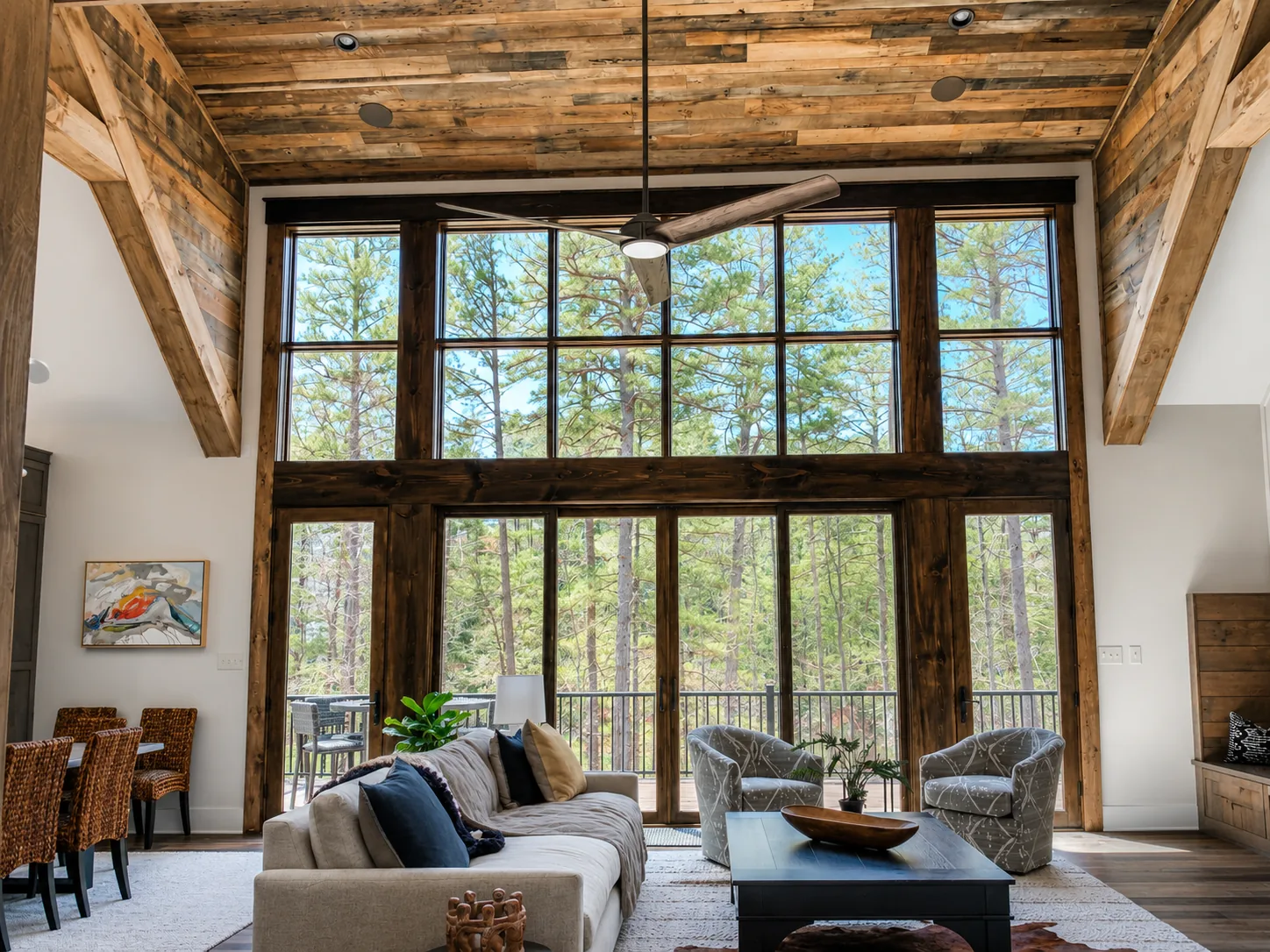 Living room in a custom home built by Higgins Building Group in Western North Carolina