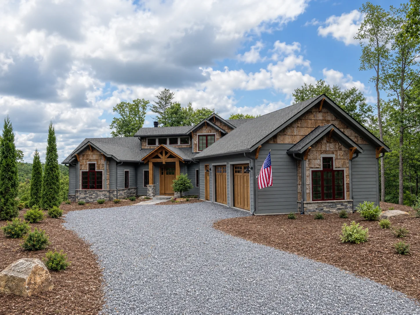 Custom luxury home exterior built by Higgins Building Group in Western North Carolina