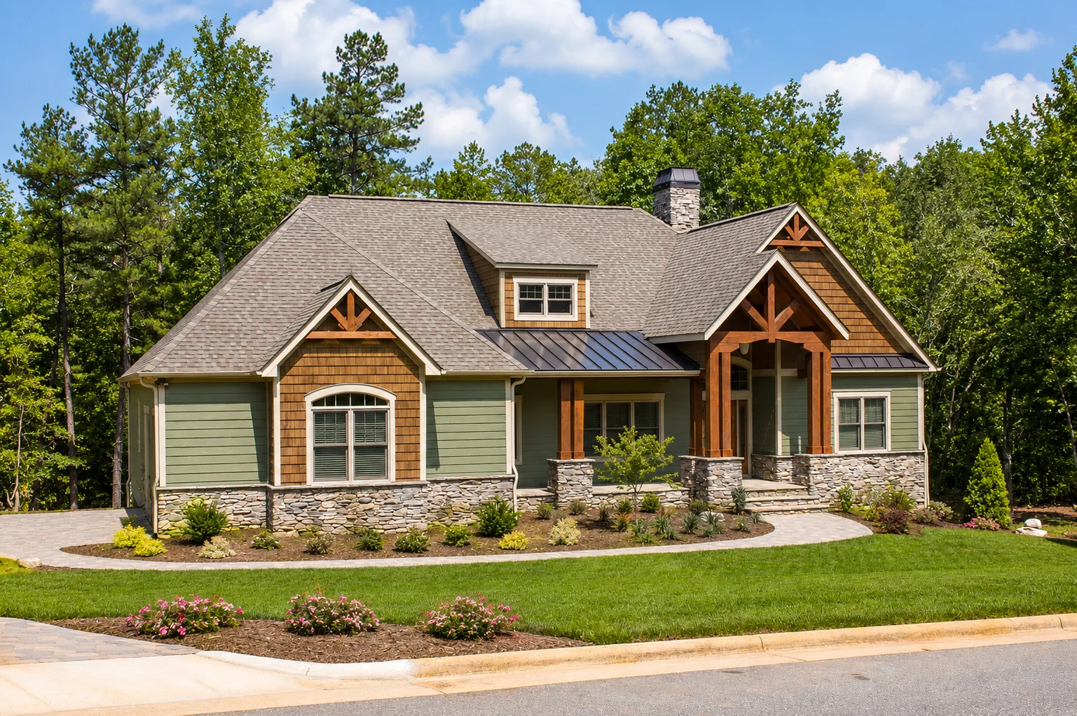 Custom luxury home exterior built by Higgins Building Group in Western North Carolina