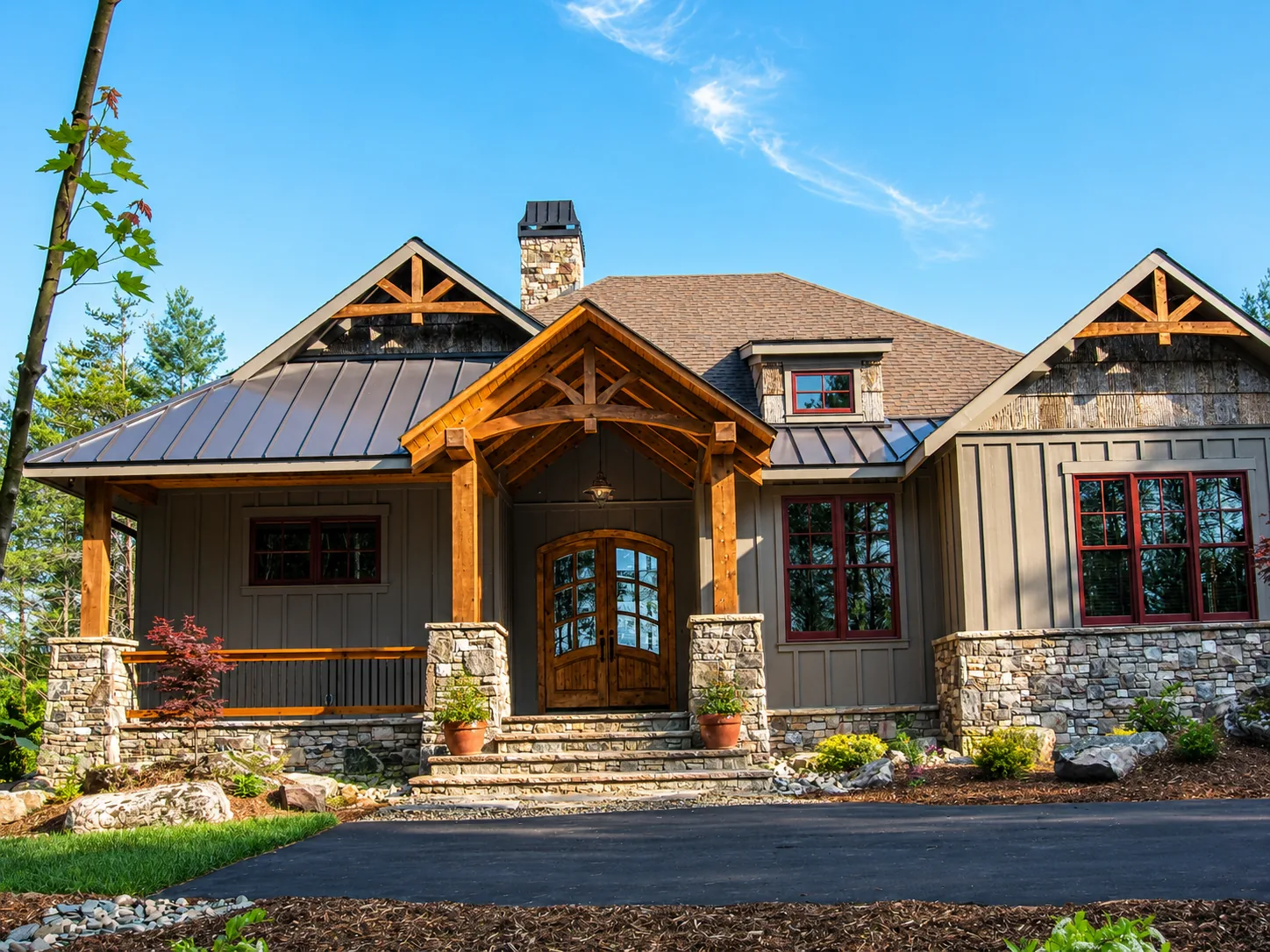 Custom luxury home exterior built by Higgins Building Group in Western North Carolina