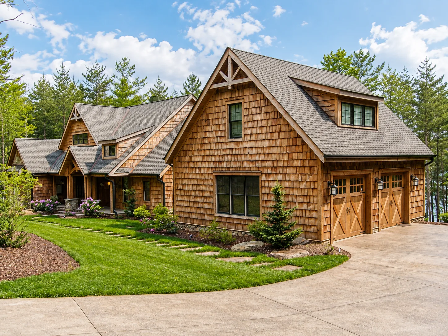 Custom luxury home exterior built by Higgins Building Group in Western North Carolina