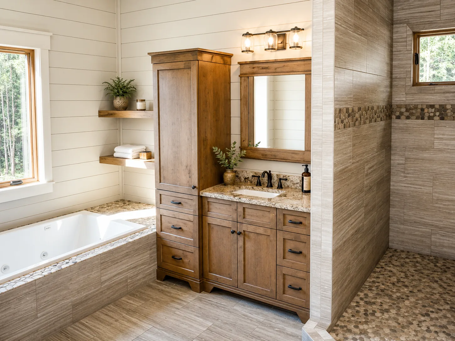Custom bathroom in a custom home built by Higgins Building Group in Western North Carolina