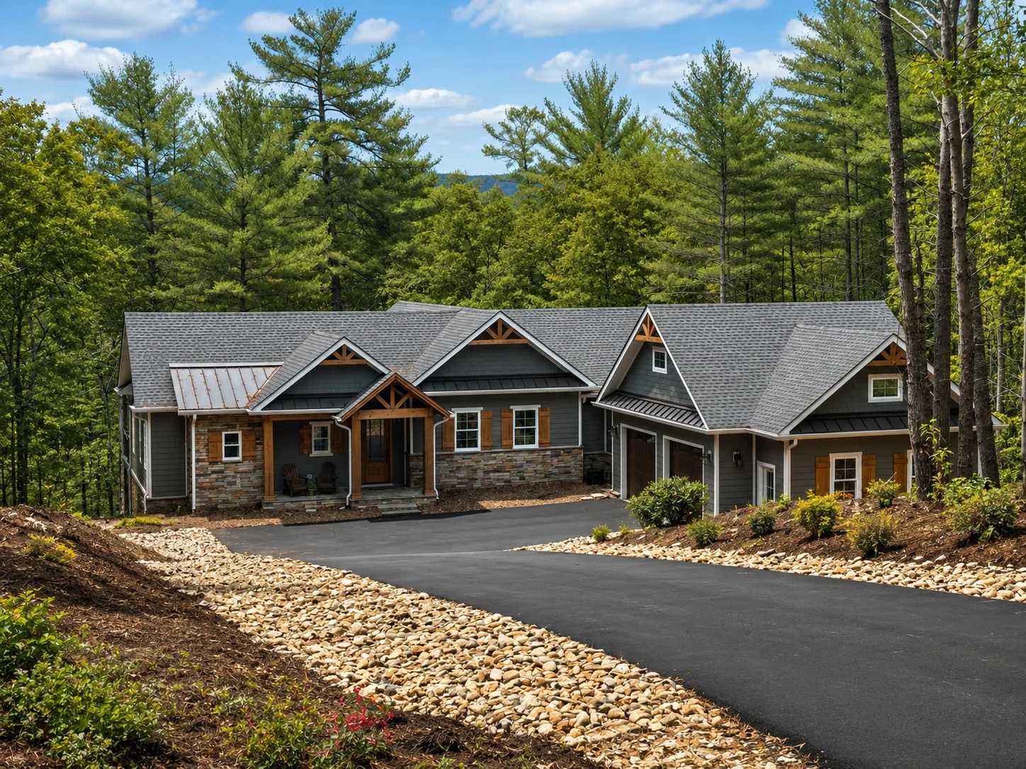 Custom luxury home exterior built by Higgins Building Group in Western North Carolina