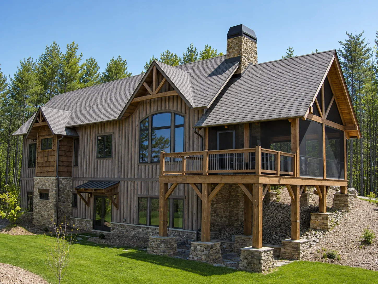 Custom luxury home exterior built by Higgins Building Group in Western North Carolina