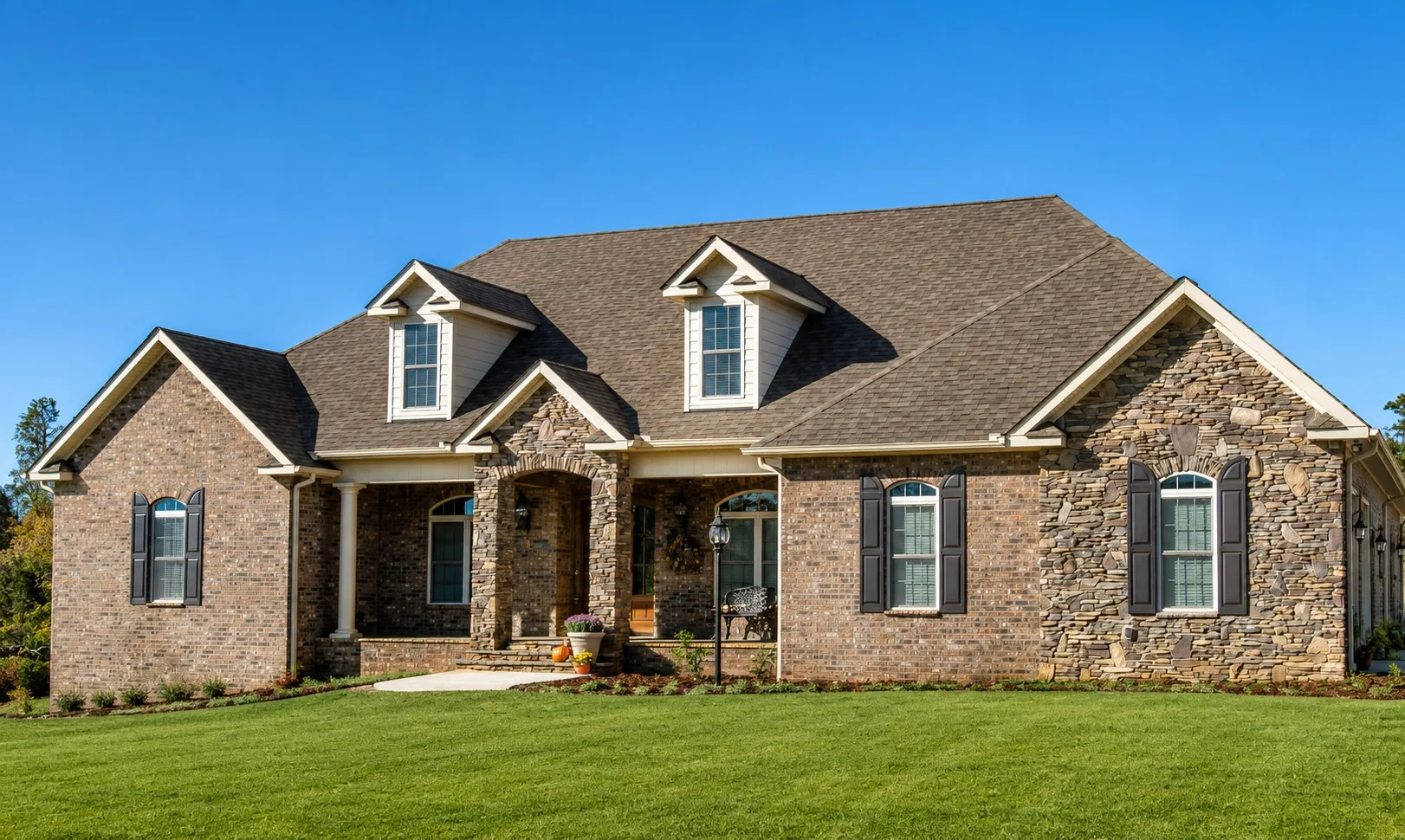 Custom luxury home exterior built by Higgins Building Group in Western North Carolina