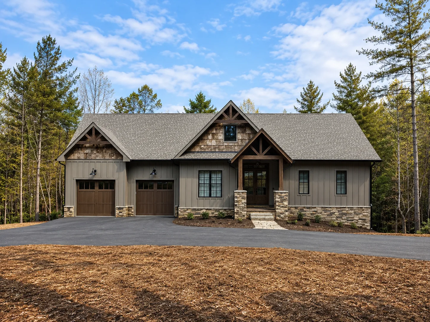Custom luxury home exterior built by Higgins Building Group in Western North Carolina