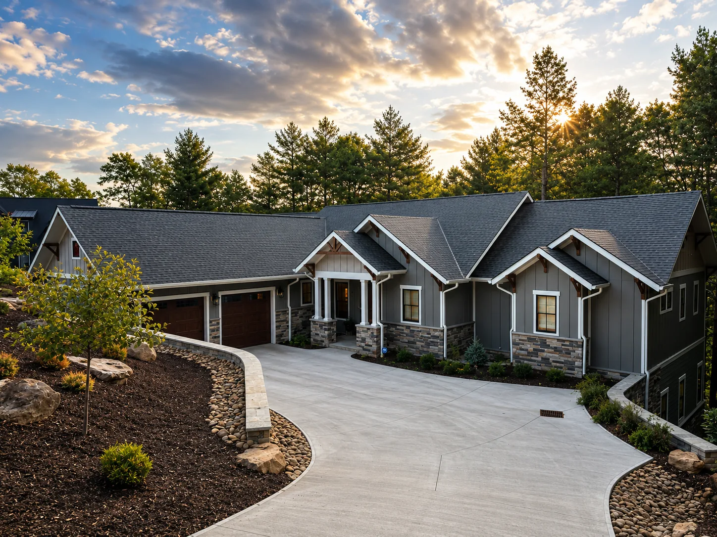 Custom luxury home exterior built by Higgins Building Group in Western North Carolina