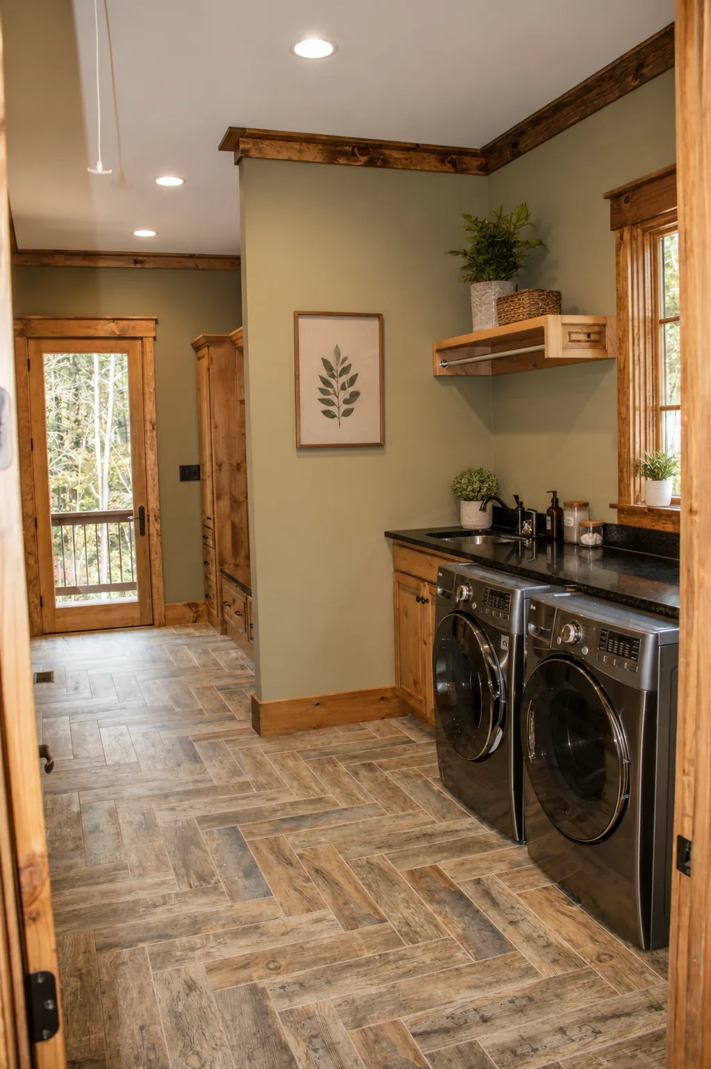 Laundry room in a custom home built by Higgins Building Group in Western North Carolina
