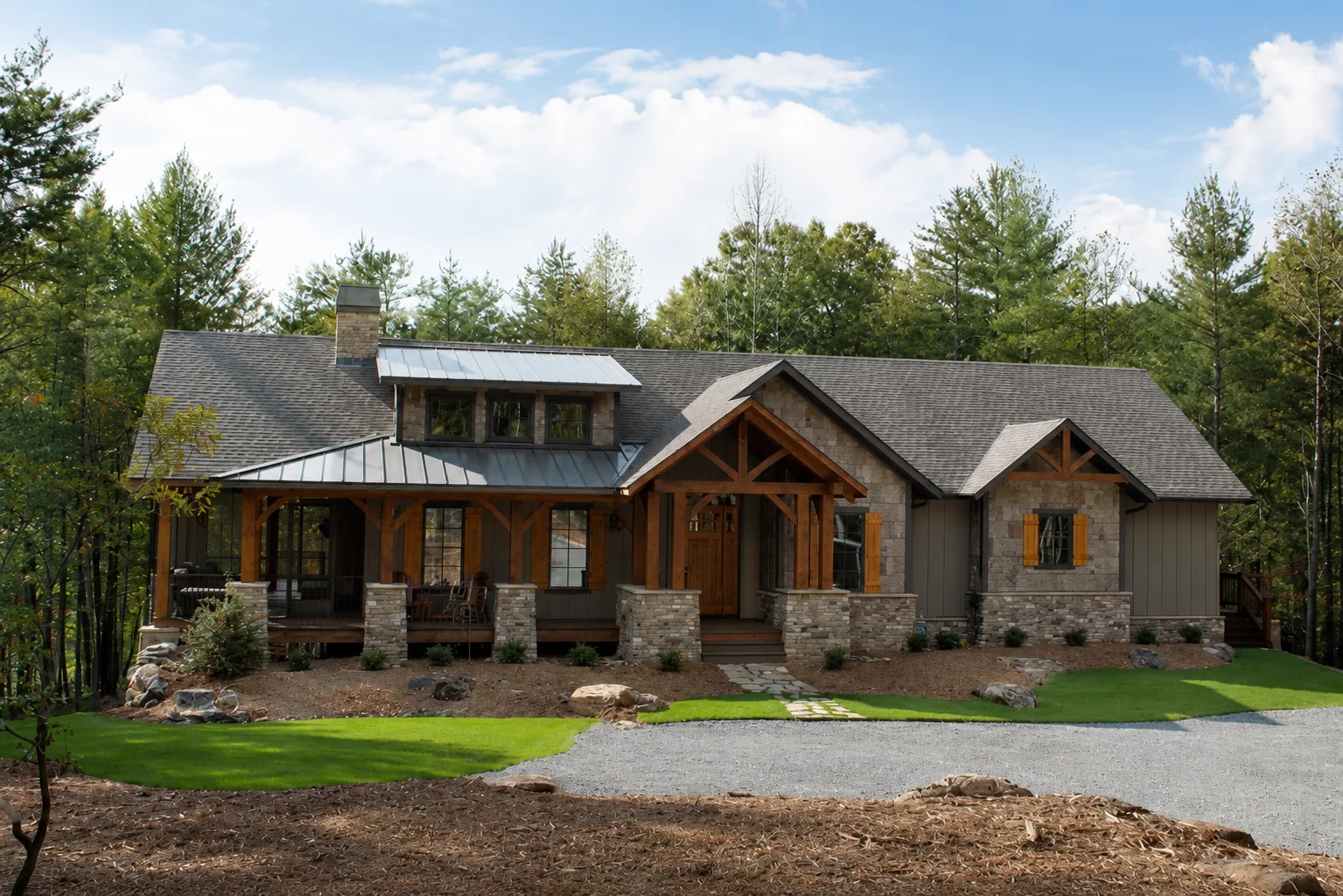 Custom luxury home exterior built by Higgins Building Group in Western North Carolina