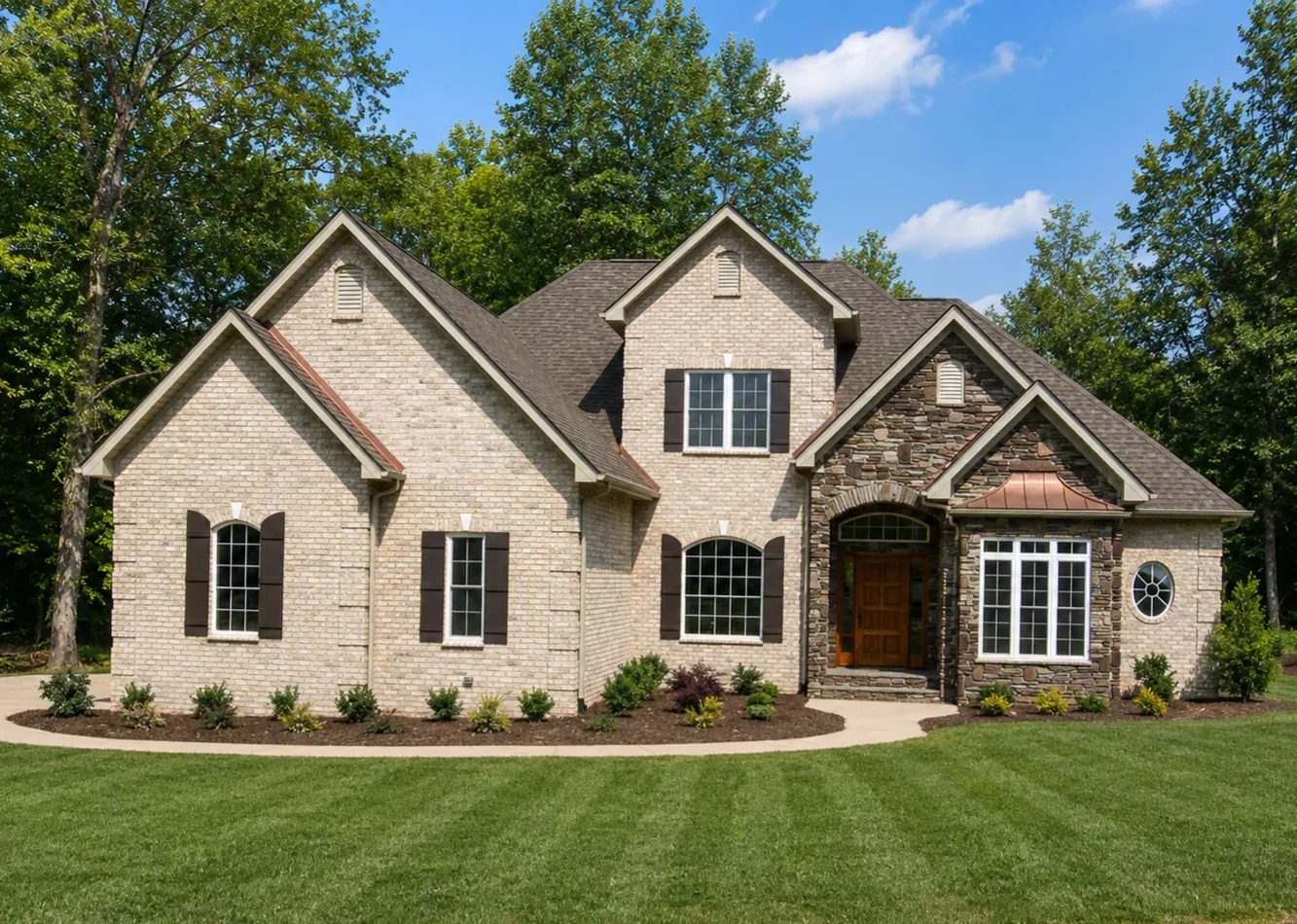 Custom luxury home exterior built by Higgins Building Group in Western North Carolina
