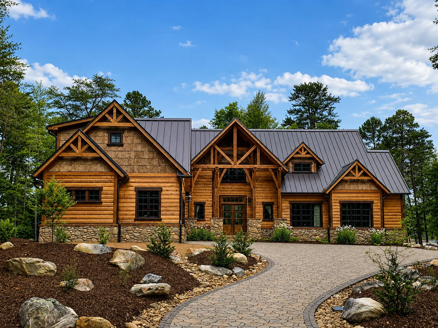Custom luxury home exterior built by Higgins Building Group in Western North Carolina