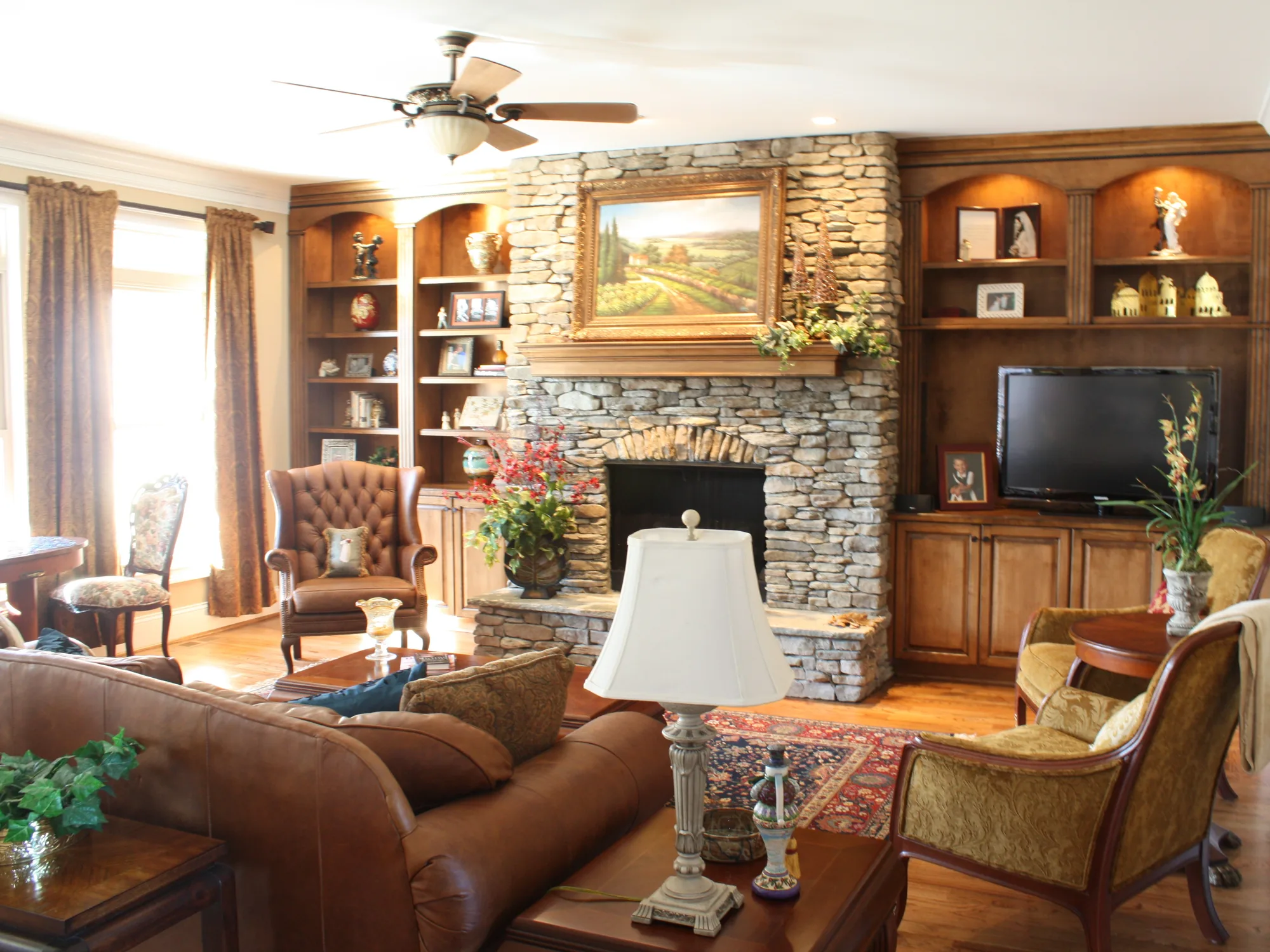 Living room in a custom home built by Higgins Building Group in Western North Carolina