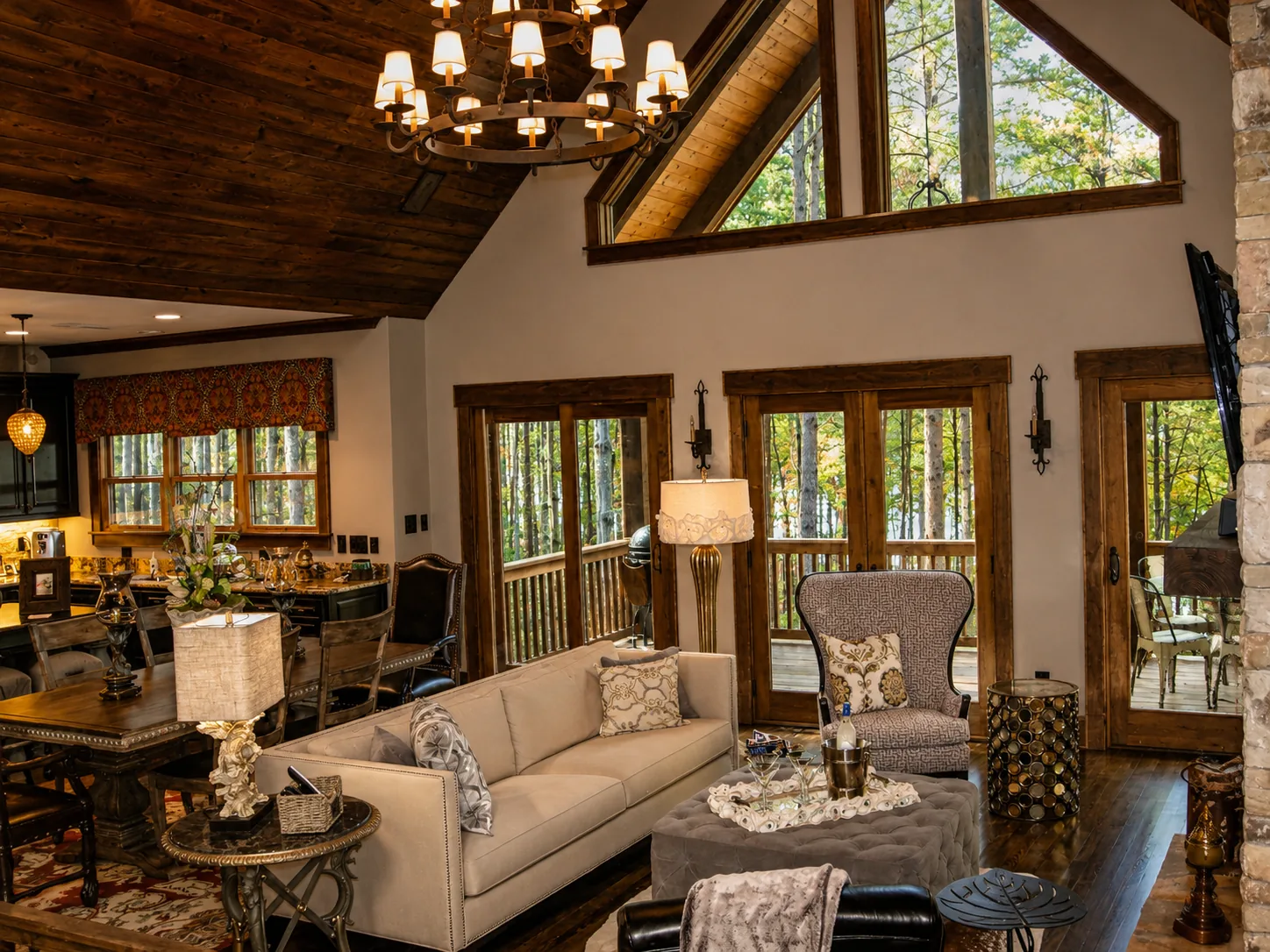Great room in a custom home built by Higgins Building Group in Western North Carolina