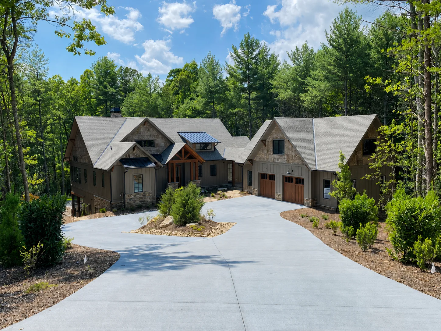 Custom luxury home exterior built by Higgins Building Group in Western North Carolina