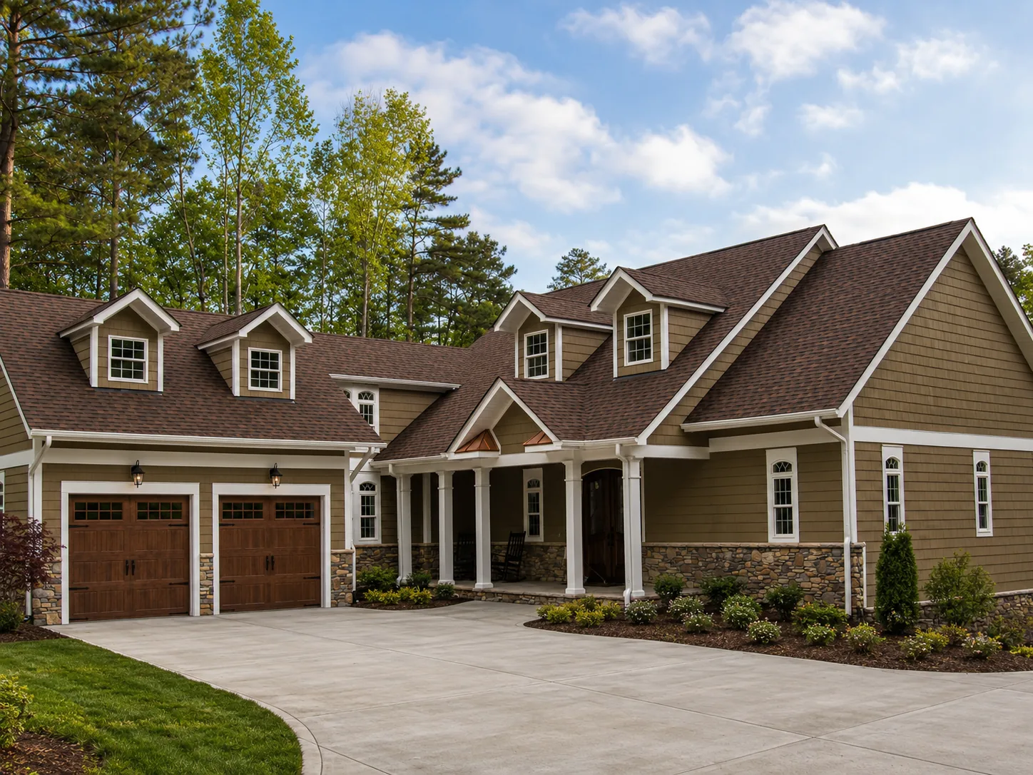 Custom luxury home exterior built by Higgins Building Group in Western North Carolina